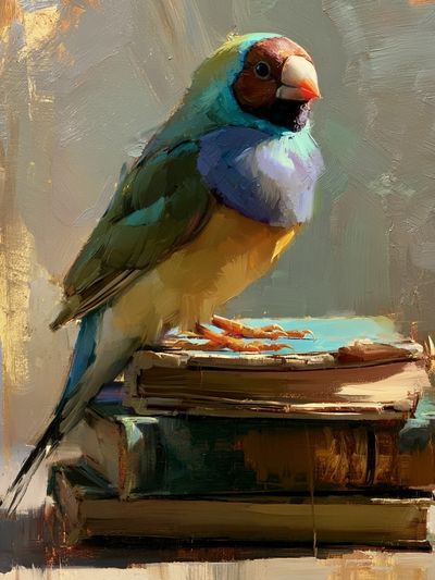 Colorful Bird on Books Illustration Poster. poster print