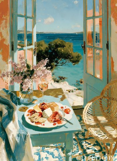 Seaside Breakfast Impressionist Poster. poster