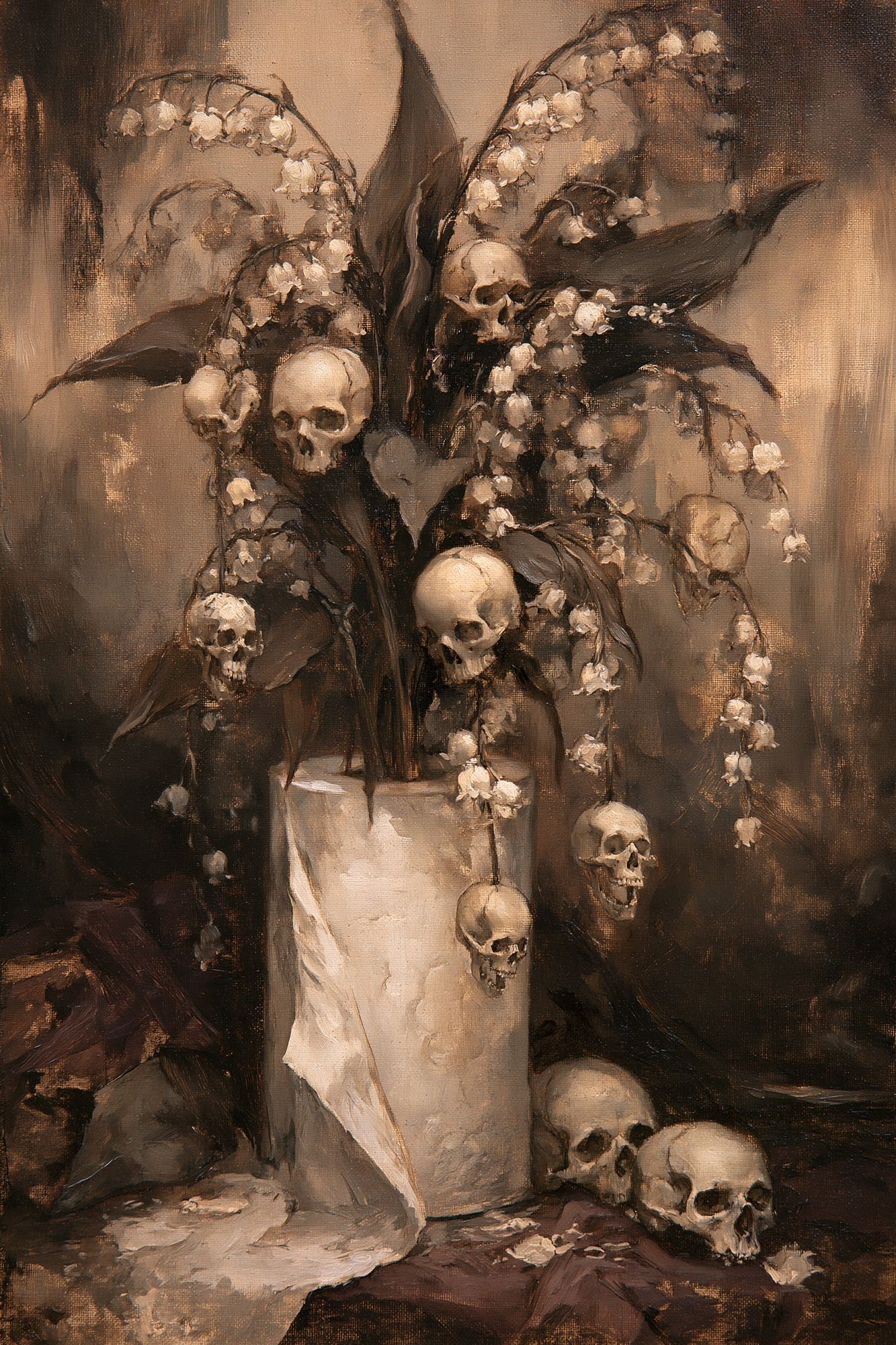 Skull Lily Still Life Print. poster — fine-art art