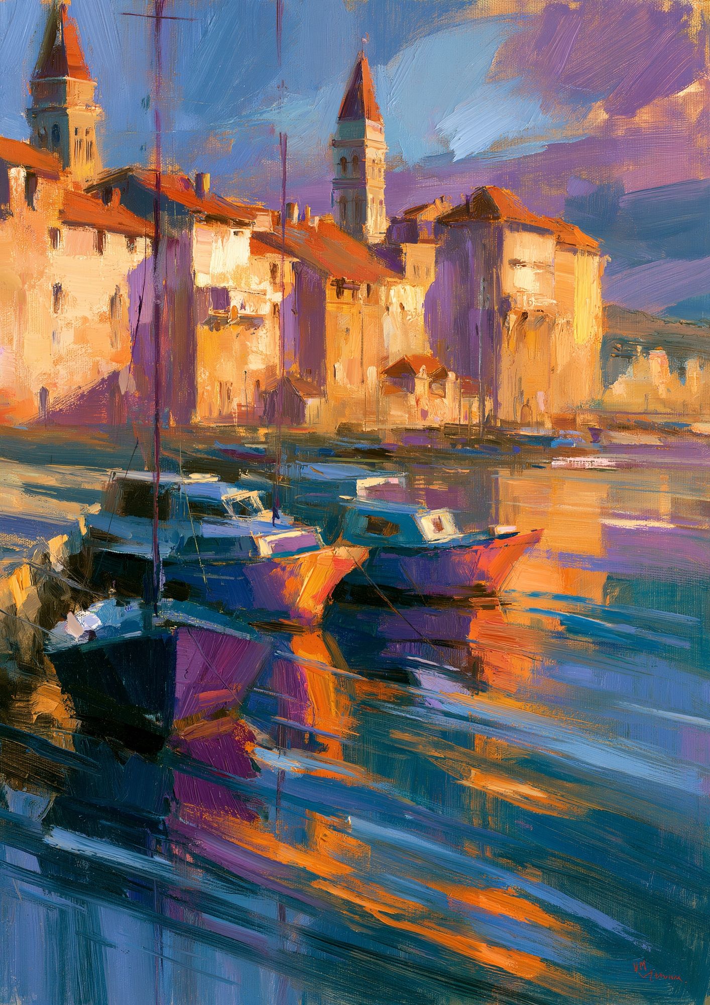 Sunlit Harbor Town Fine-Art Print. poster detail