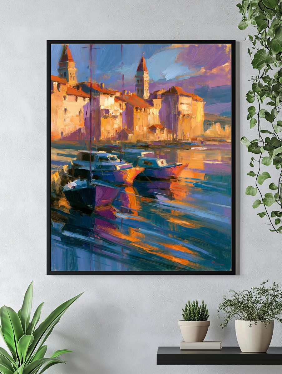 Sunlit Harbor Town Fine-Art Print. — room view 4