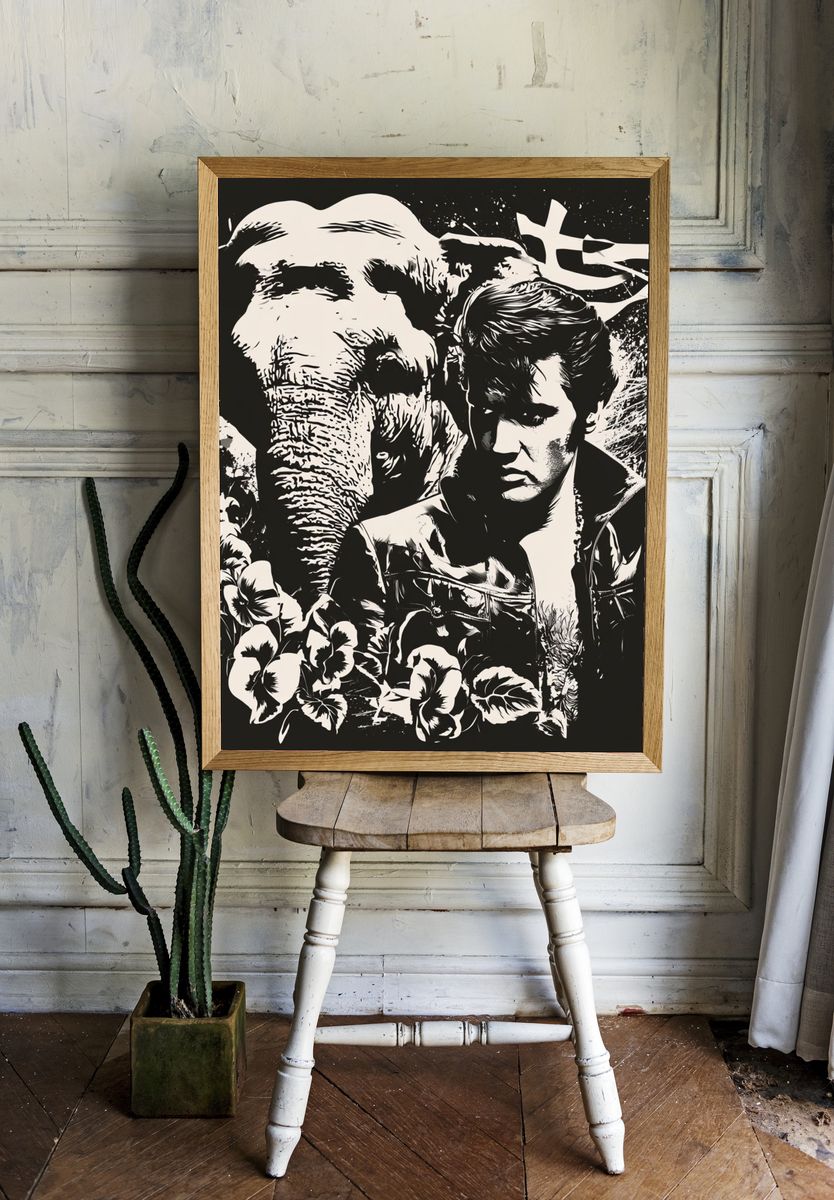 Elvis and Elephant Collage Poster. — room view 1