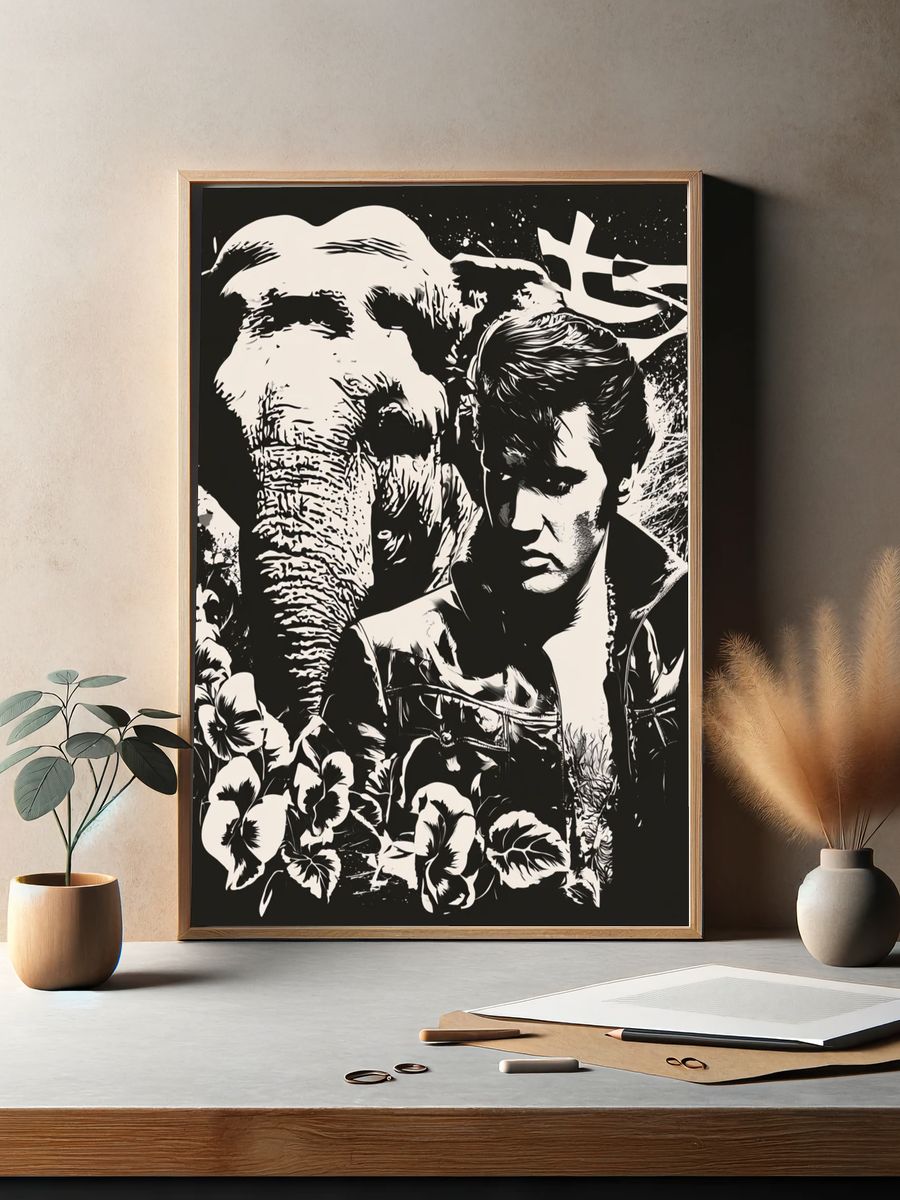 Elvis and Elephant Collage Poster. — room view 2