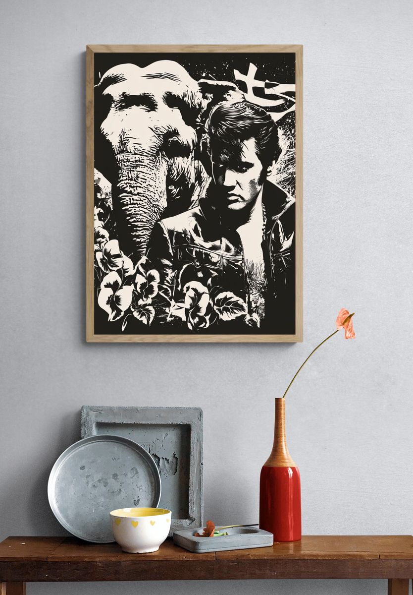Elvis and Elephant Collage Poster. — room view 3