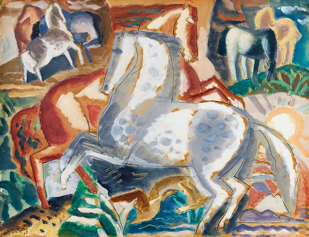 Horses landscape (1928) painting high. poster detail