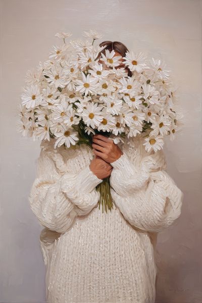 Woman Holding Daisies — Fine Art Print. poster