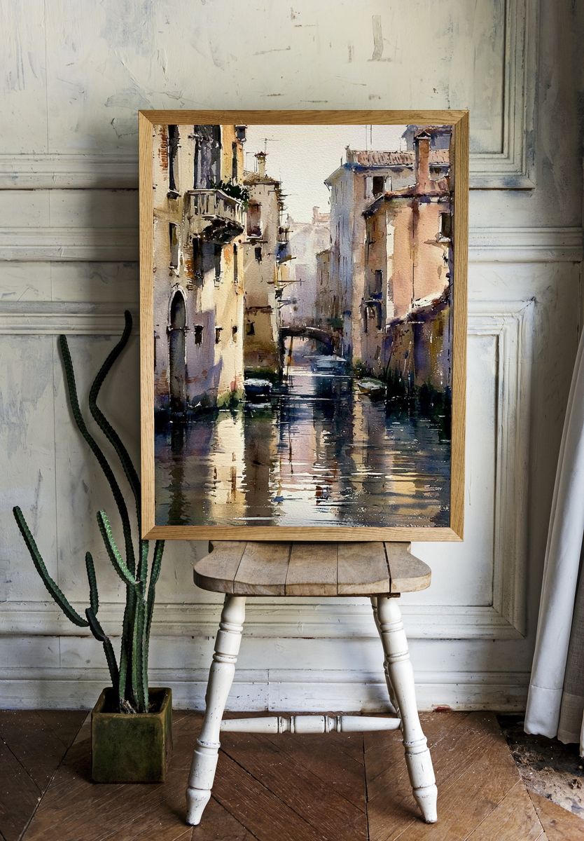 Venetian Canal Watercolor Poster. — room view 1