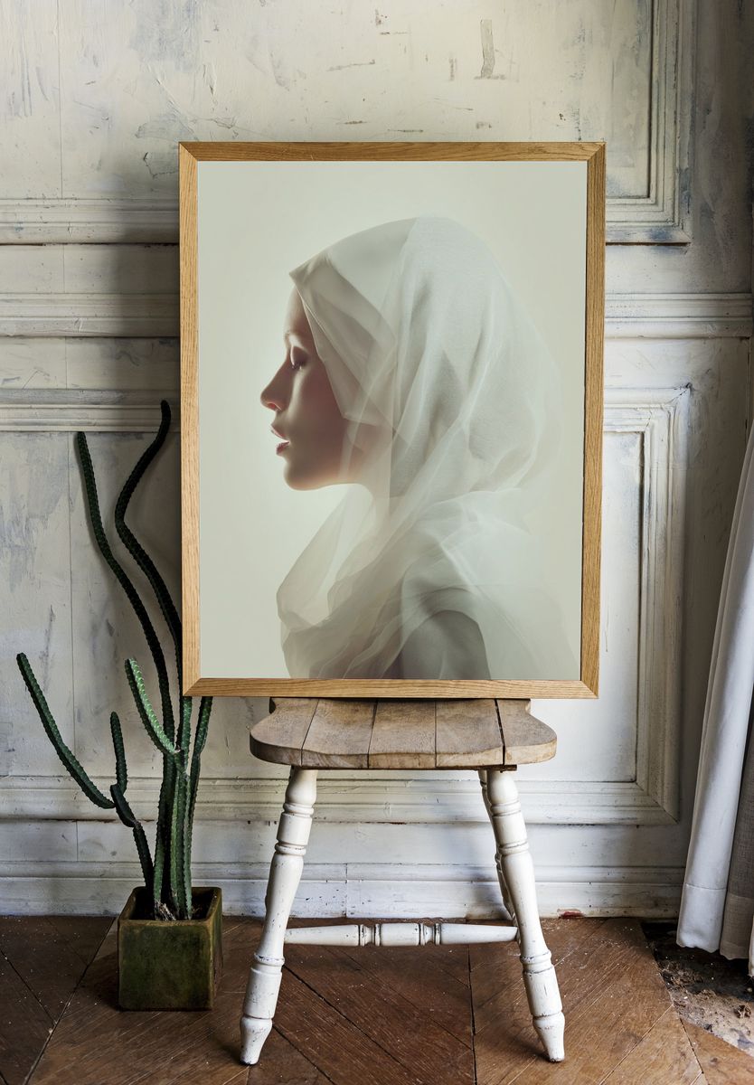 Serene Woman in Veil — Fine Art Print room preview