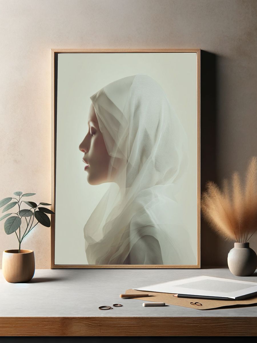 Serene Woman in Veil — Fine Art Print. — room view 2