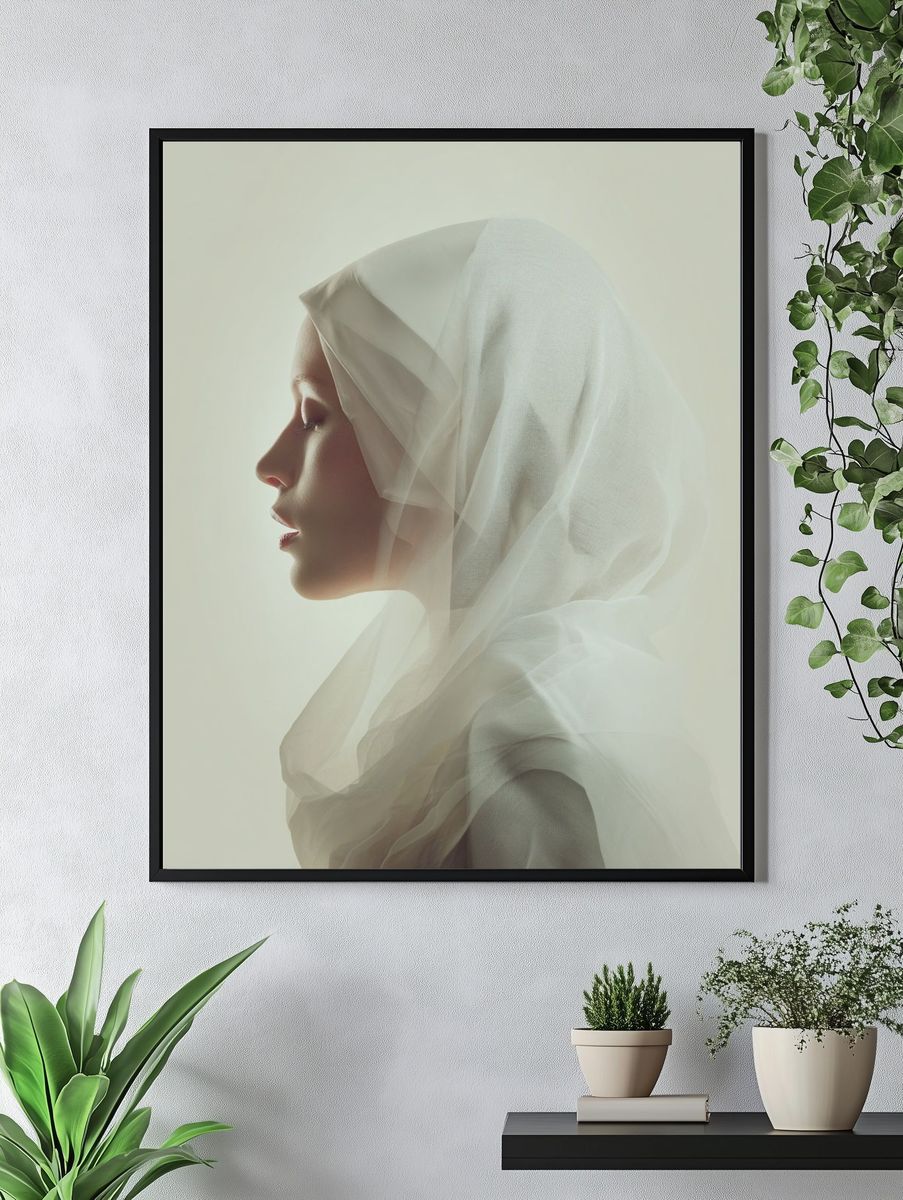 Serene Woman in Veil — Fine Art Print. — room view 4