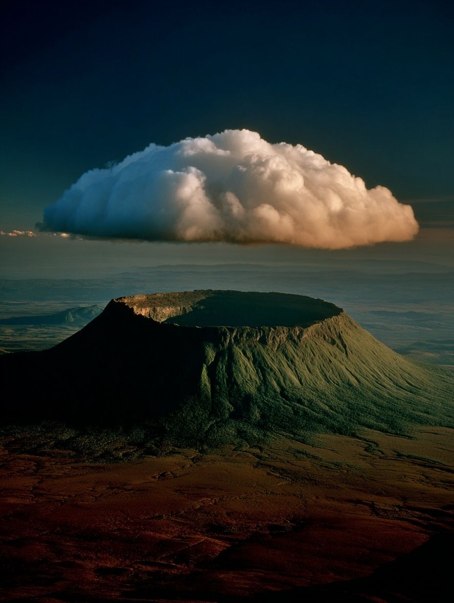 Majestic Volcano with Cloud — Fine Art Print. poster — fine-art art