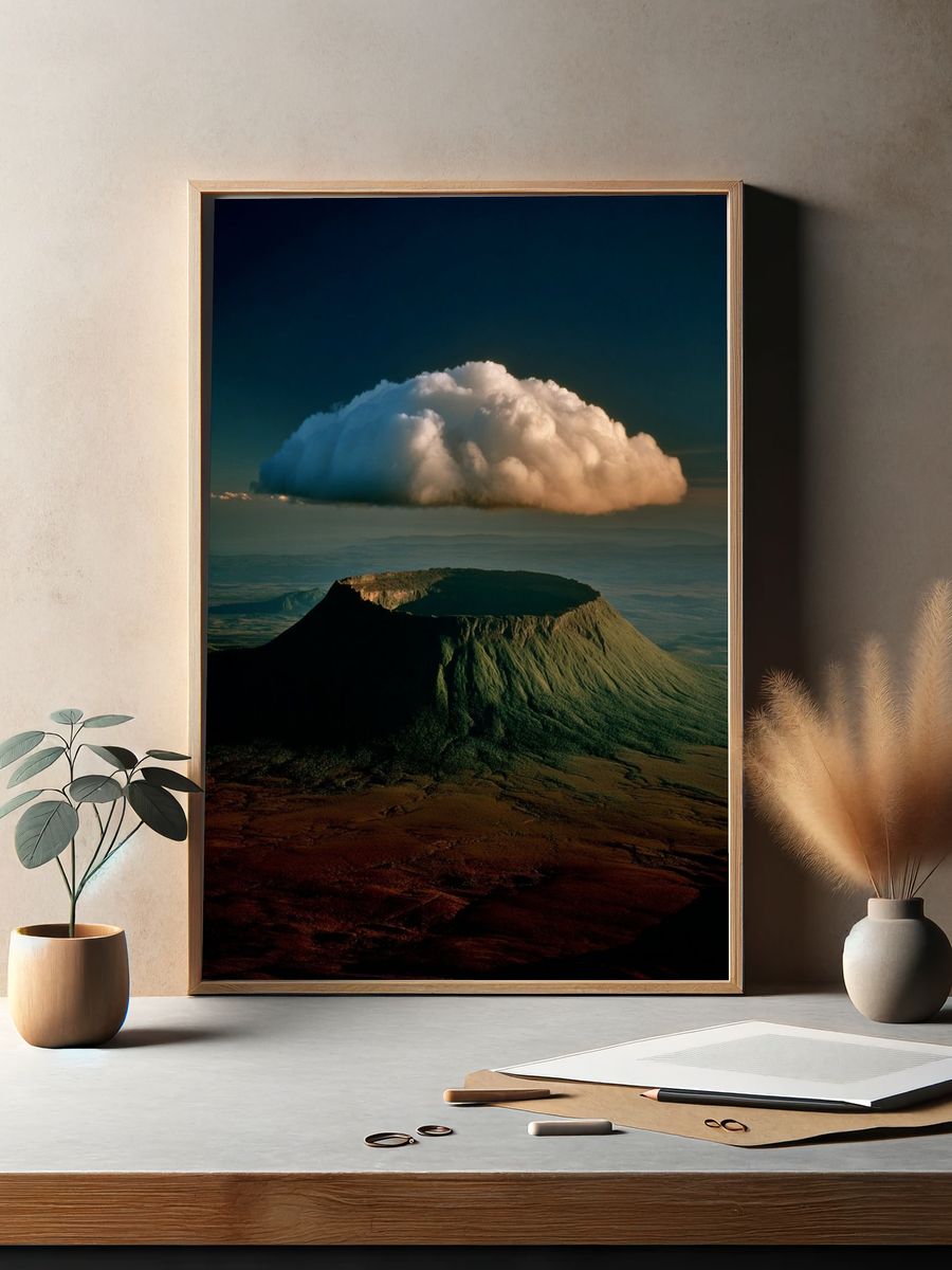 Majestic Volcano with Cloud — Fine Art Print. — room view 2
