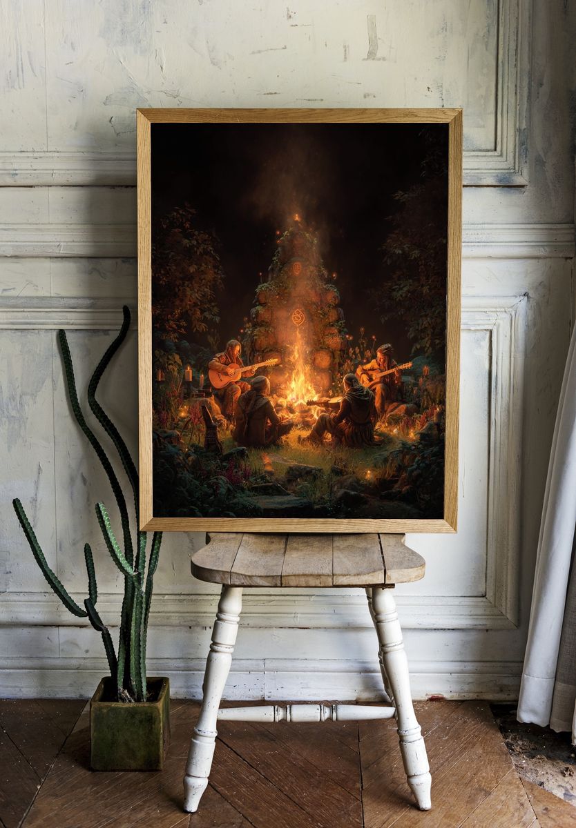Campfire Gathering — Fantasy Art Print room preview