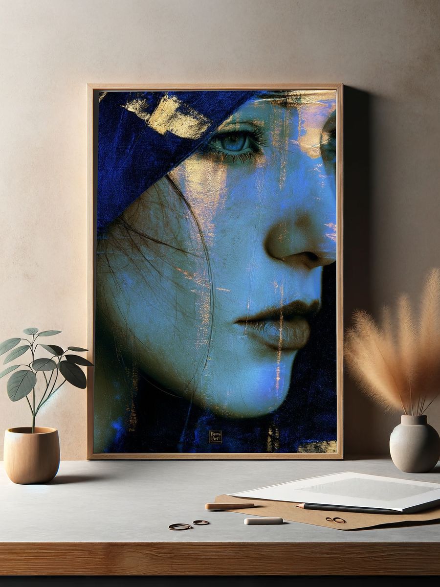 Blue Portrait Fine-Art Poster. — room view 2