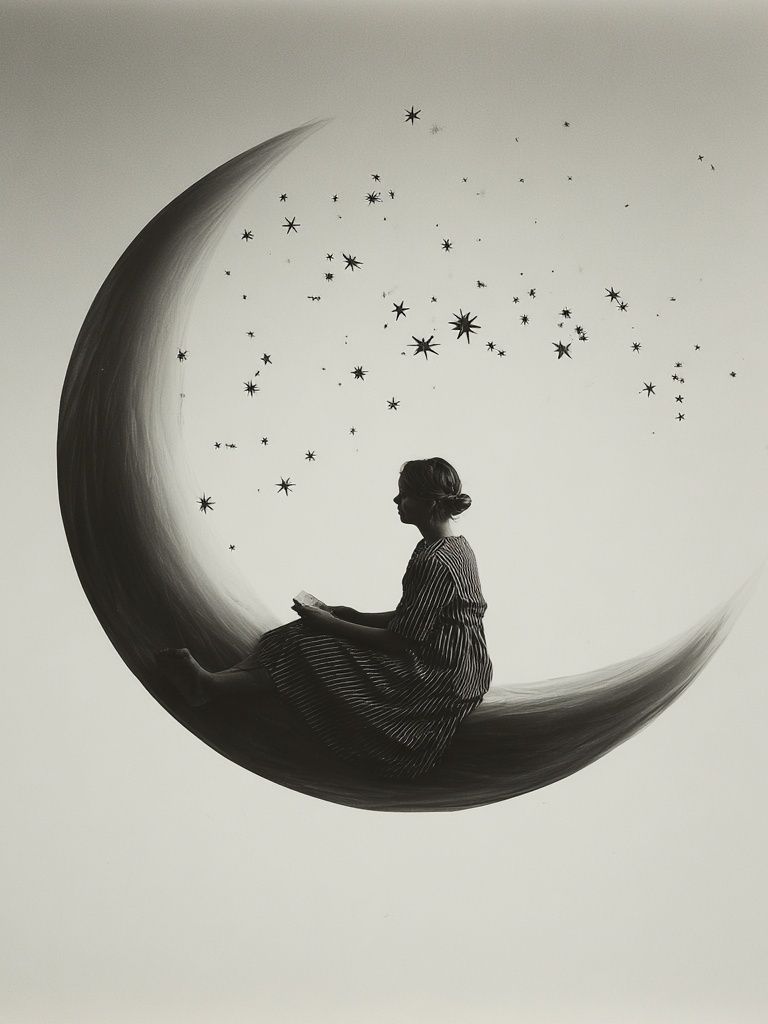 Dreamy Moonlit Reading — Fine Art Print. poster — fine-art art