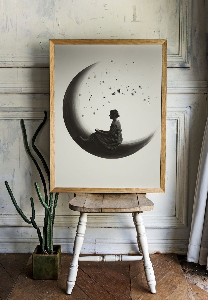 Dreamy Moonlit Reading — Fine Art Print room preview