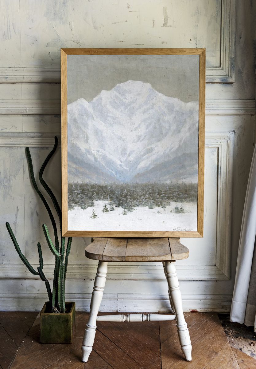 Majestic Snow-Capped Mountain — Fine Art Print. — room view 1