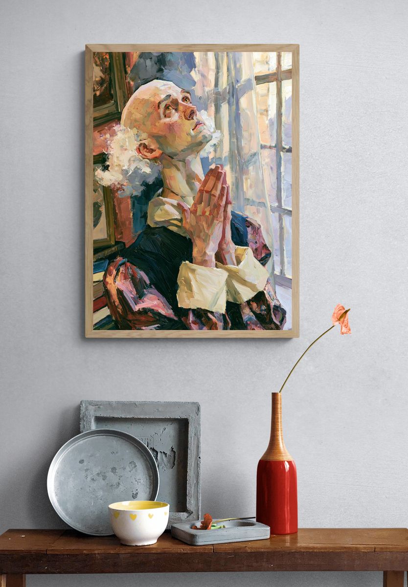 Praying Woman Oil Portrait Poster. — room view 3