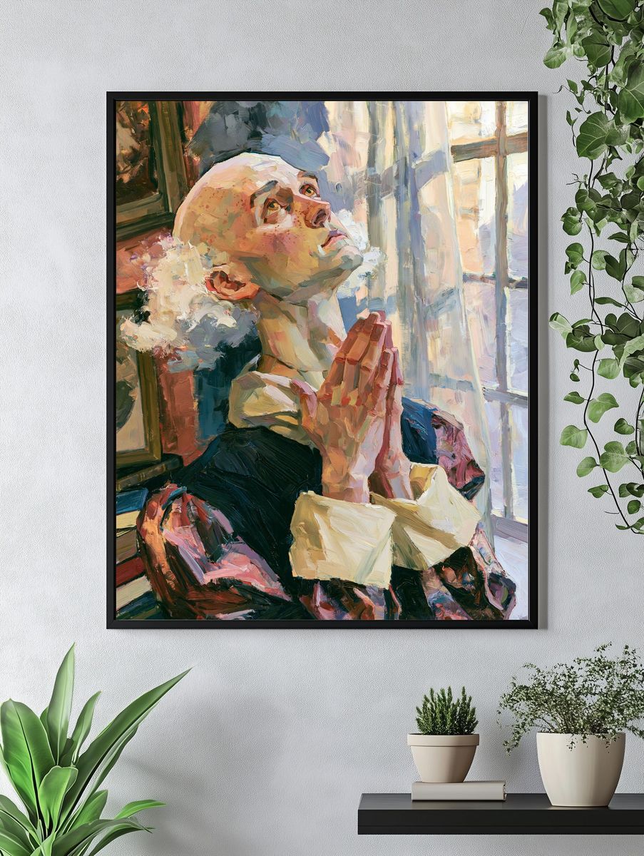 Praying Woman Oil Portrait Poster. — room view 4