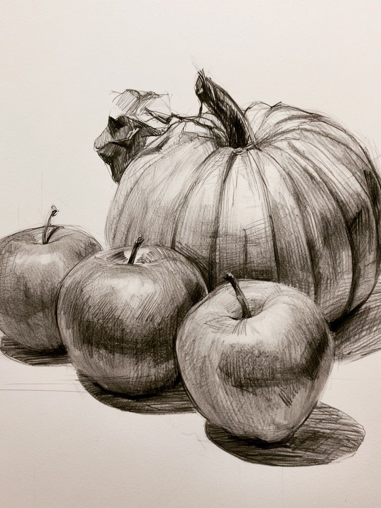 Pumpkin and Apples Sketch Poster. poster — fine-art art