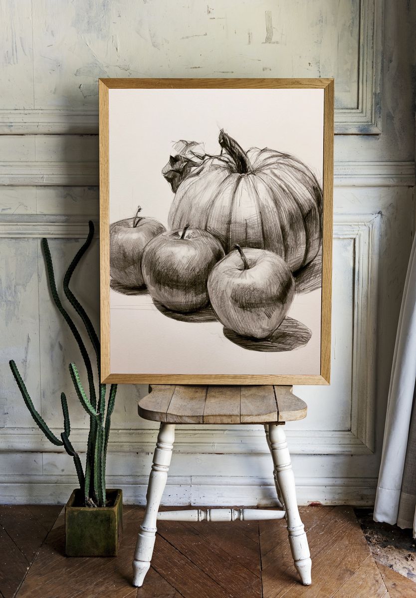 Pumpkin and Apples Sketch Poster. — room view 1