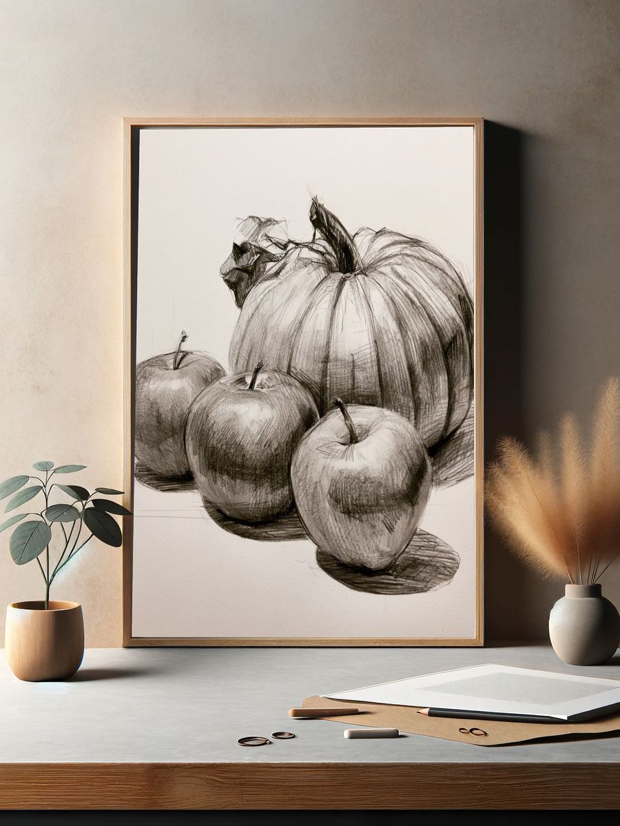 Pumpkin and Apples Sketch Poster. — room view 2