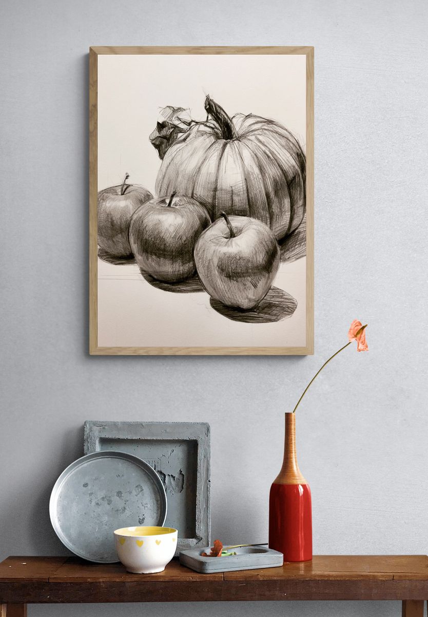 Pumpkin and Apples Sketch Poster. — room view 3