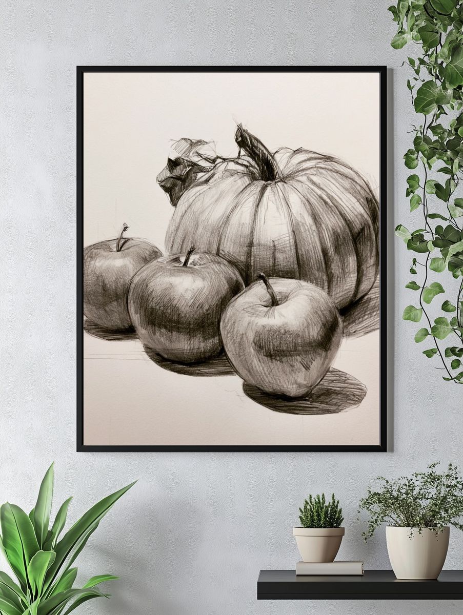 Pumpkin and Apples Sketch Poster. — room view 4