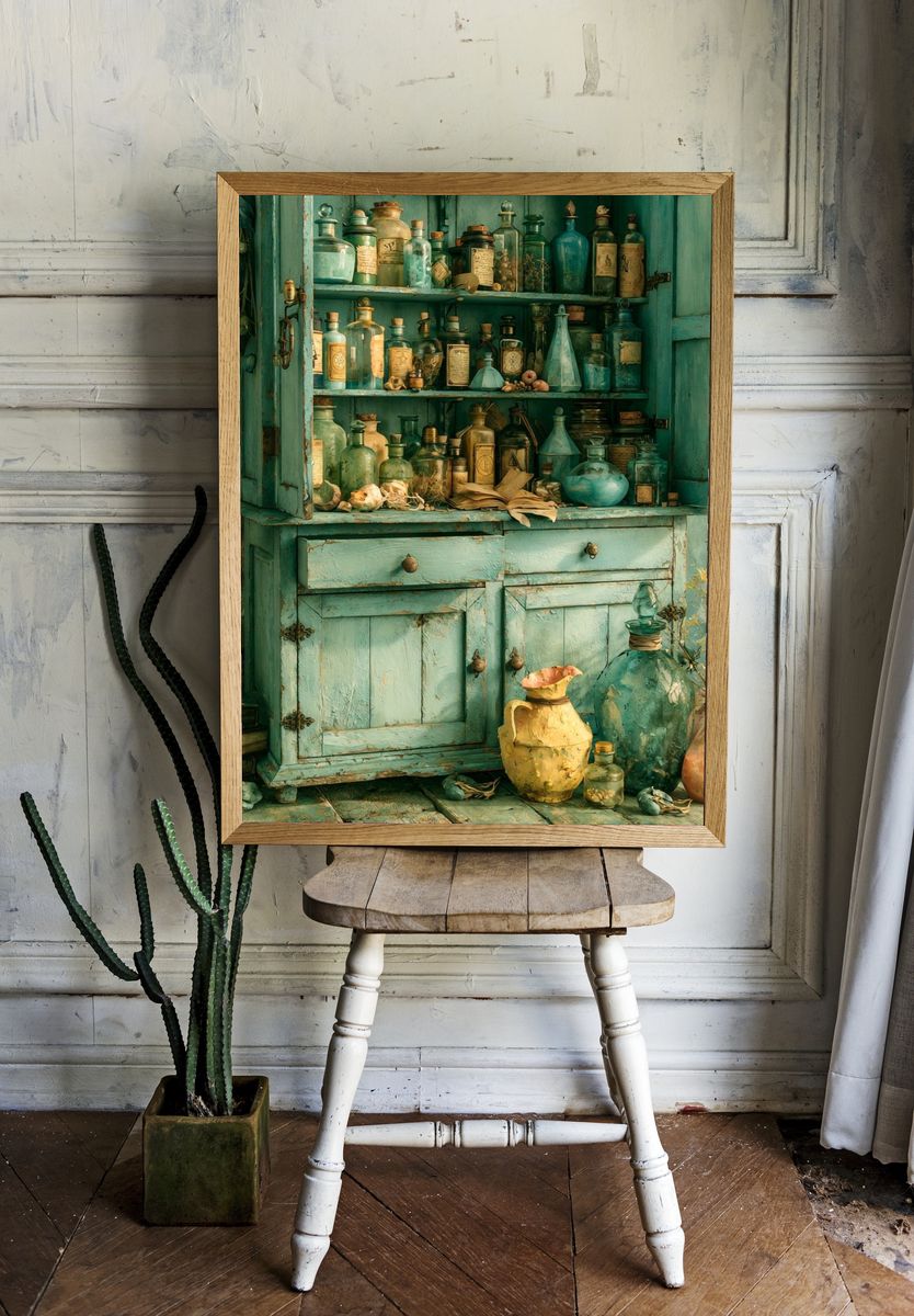 Apothecary Cabinet Still Life Print. room preview