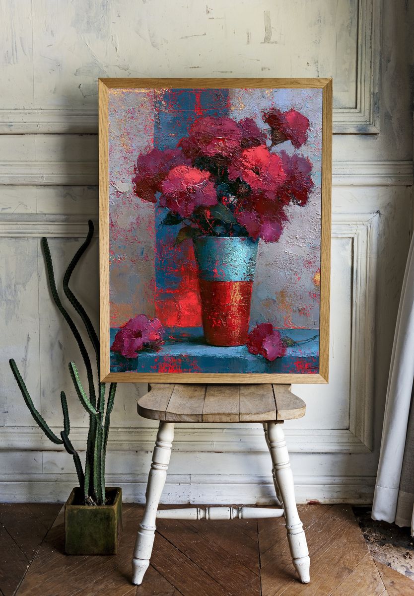 Pink Flowers Still Life Print. — room view 1