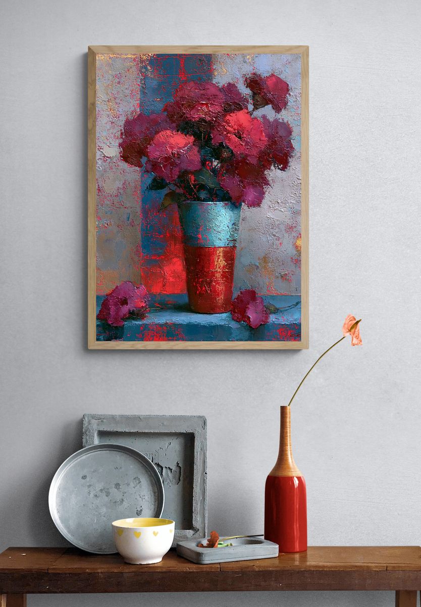 Pink Flowers Still Life Print. — room view 3
