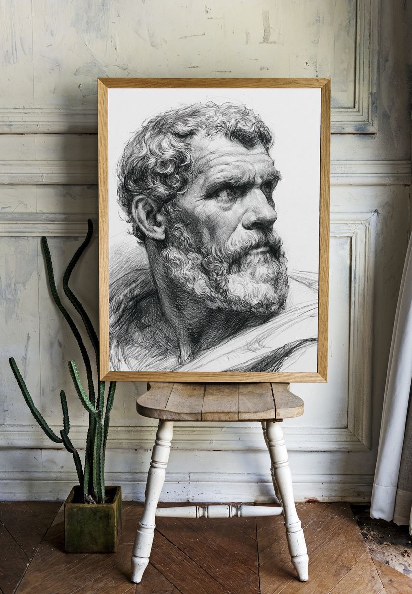 Classical Male Bust Sketch Print. — room view 1