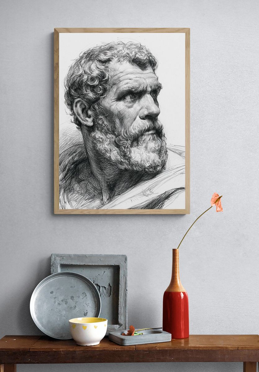 Classical Male Bust Sketch Print. — room view 3