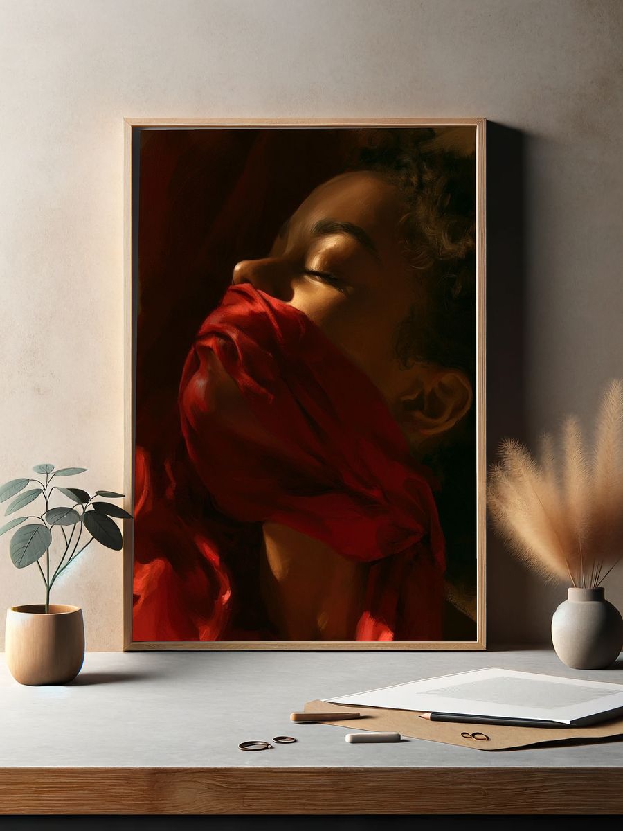 Red Veil Portrait Fine-Art Poster. — room view 2