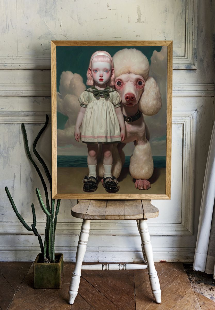 Surreal Girl with Poodle — Fine Art Print room preview