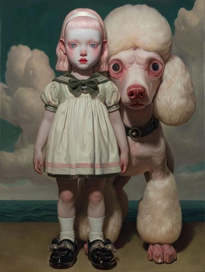 Surreal Girl with Poodle — Fine Art Print. poster