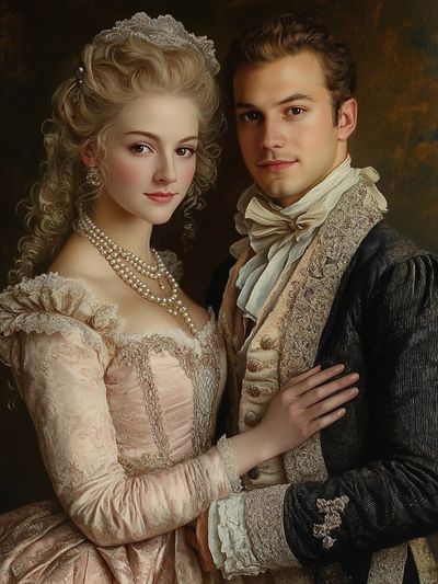 Regency Couple Portrait Print. poster