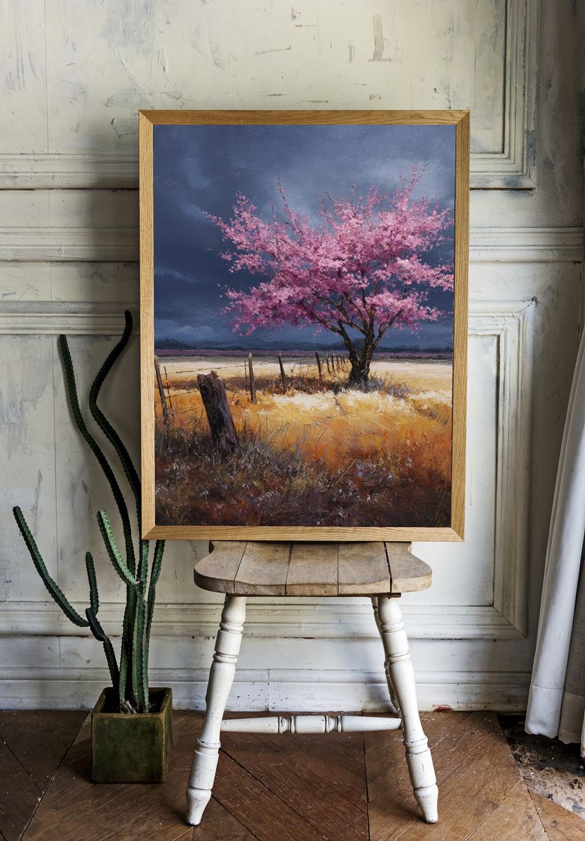 Blossoming Tree in Field — Fine Art Print. — room view 1
