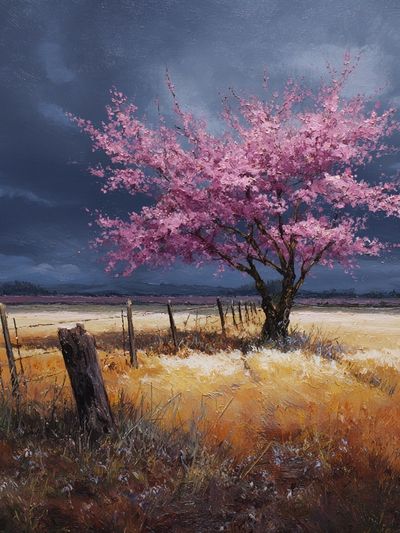 Blossoming Tree in Field