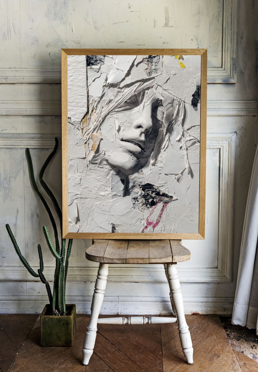 Textured White Face Collage Poster room preview