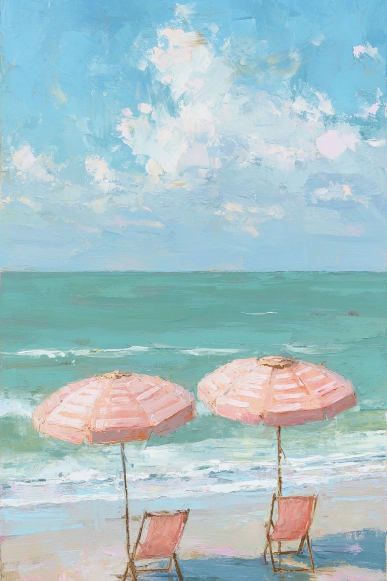 Pastel Beach Umbrellas Painting Poster. poster — fine-art art