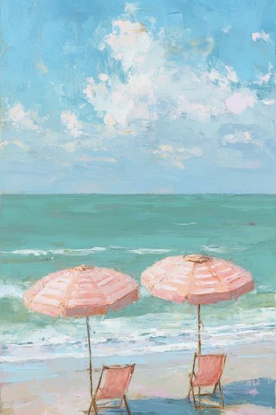 Pastel Beach Umbrellas Painting Poster. poster print