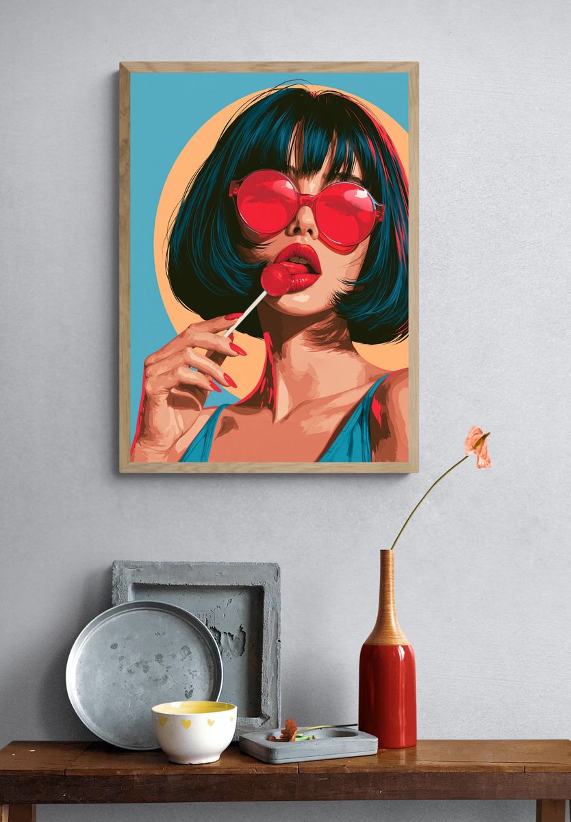 Pop Art Woman with Lollipop Poster. — room view 3