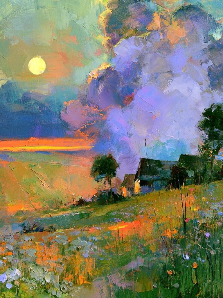 Sunset Meadow Landscape Print. poster detail