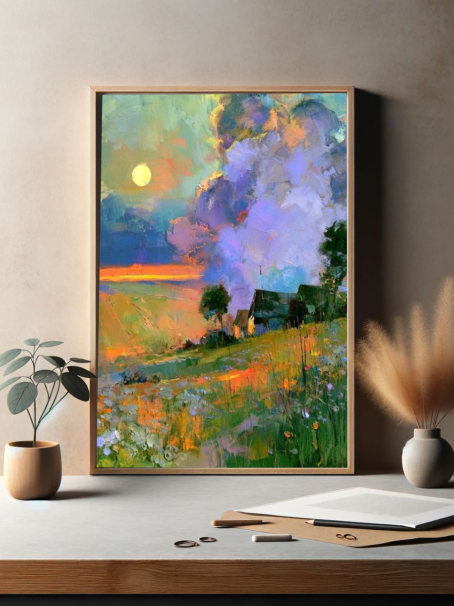 Sunset Meadow Landscape Print. — room view 2