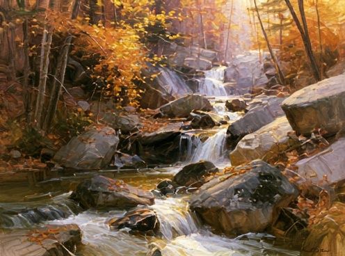 Autumn Forest Waterfall Fine-Art Poster. poster — fine-art art