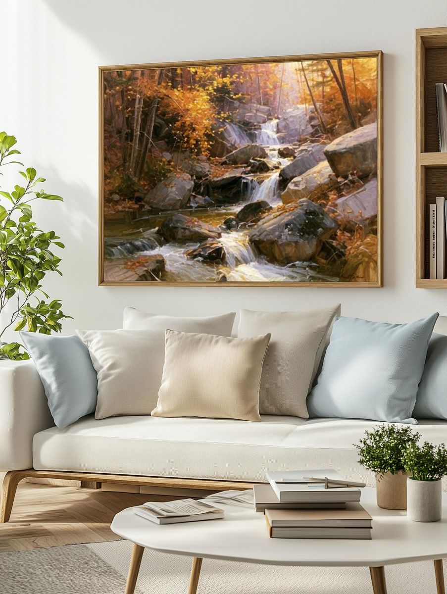 Autumn Forest Waterfall Fine-Art Poster. — room view 2