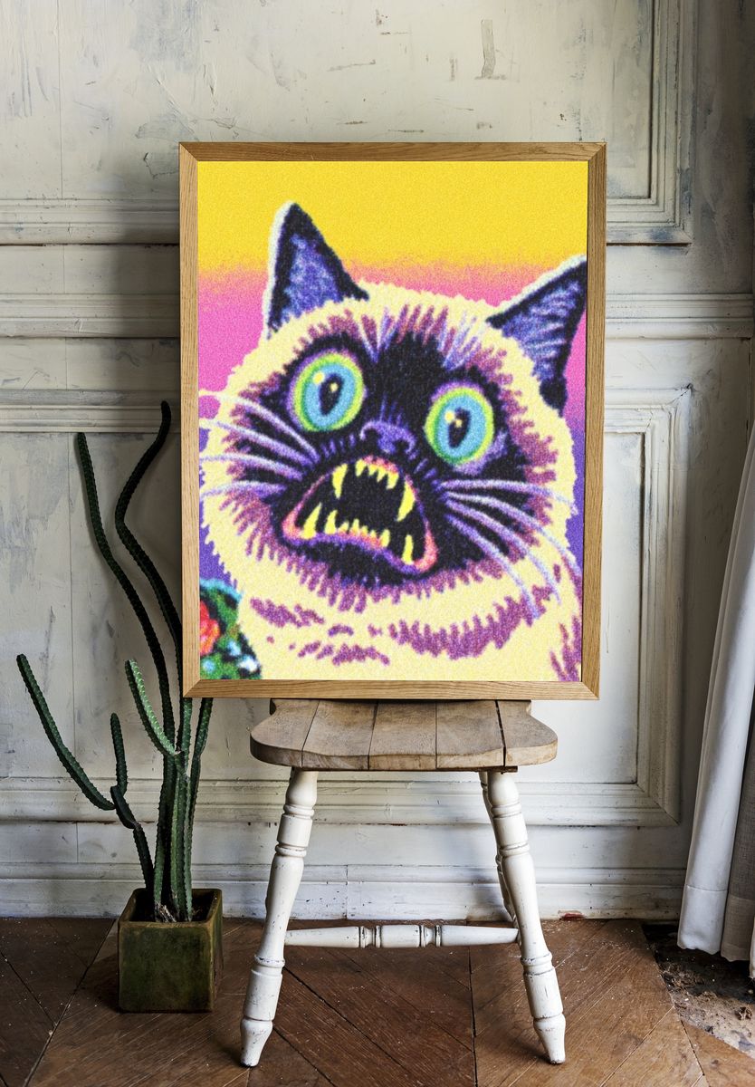 Psychedelic Cat Pop-Art Poster room preview