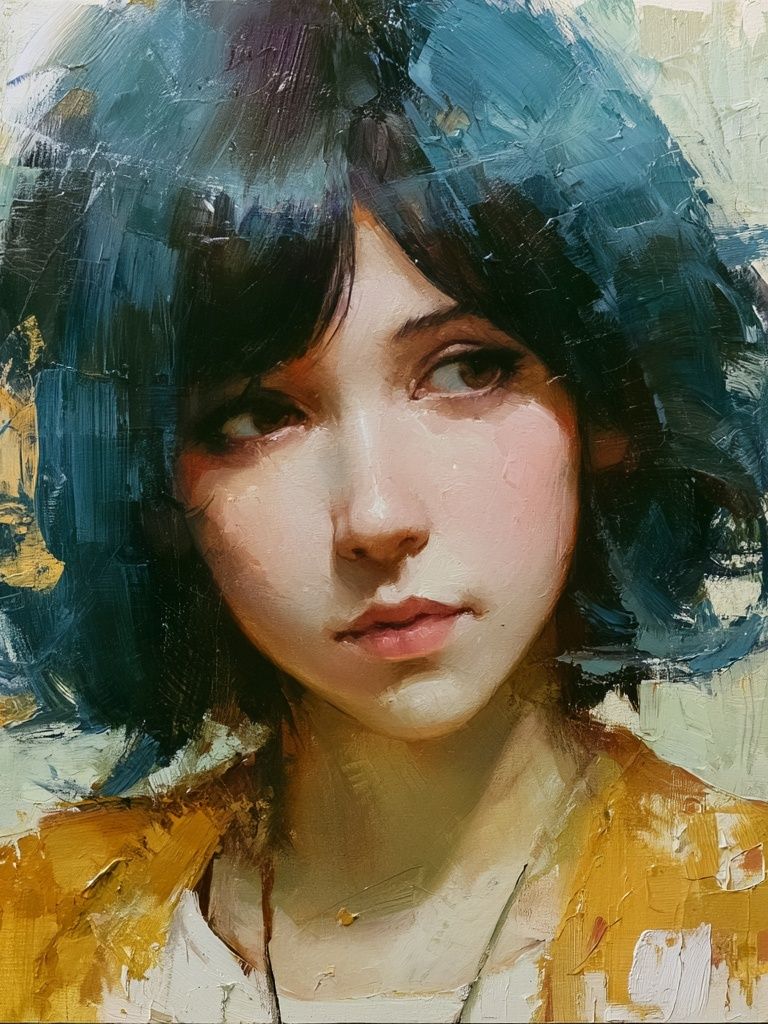 Blue-Haired Portrait Fine-Art Print. poster detail
