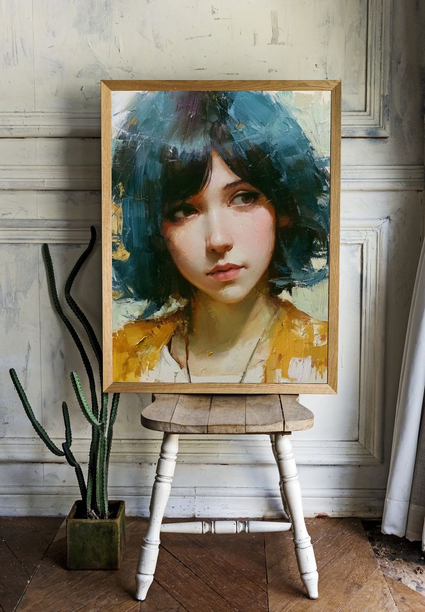 Blue-Haired Portrait Fine-Art Print. — room view 1